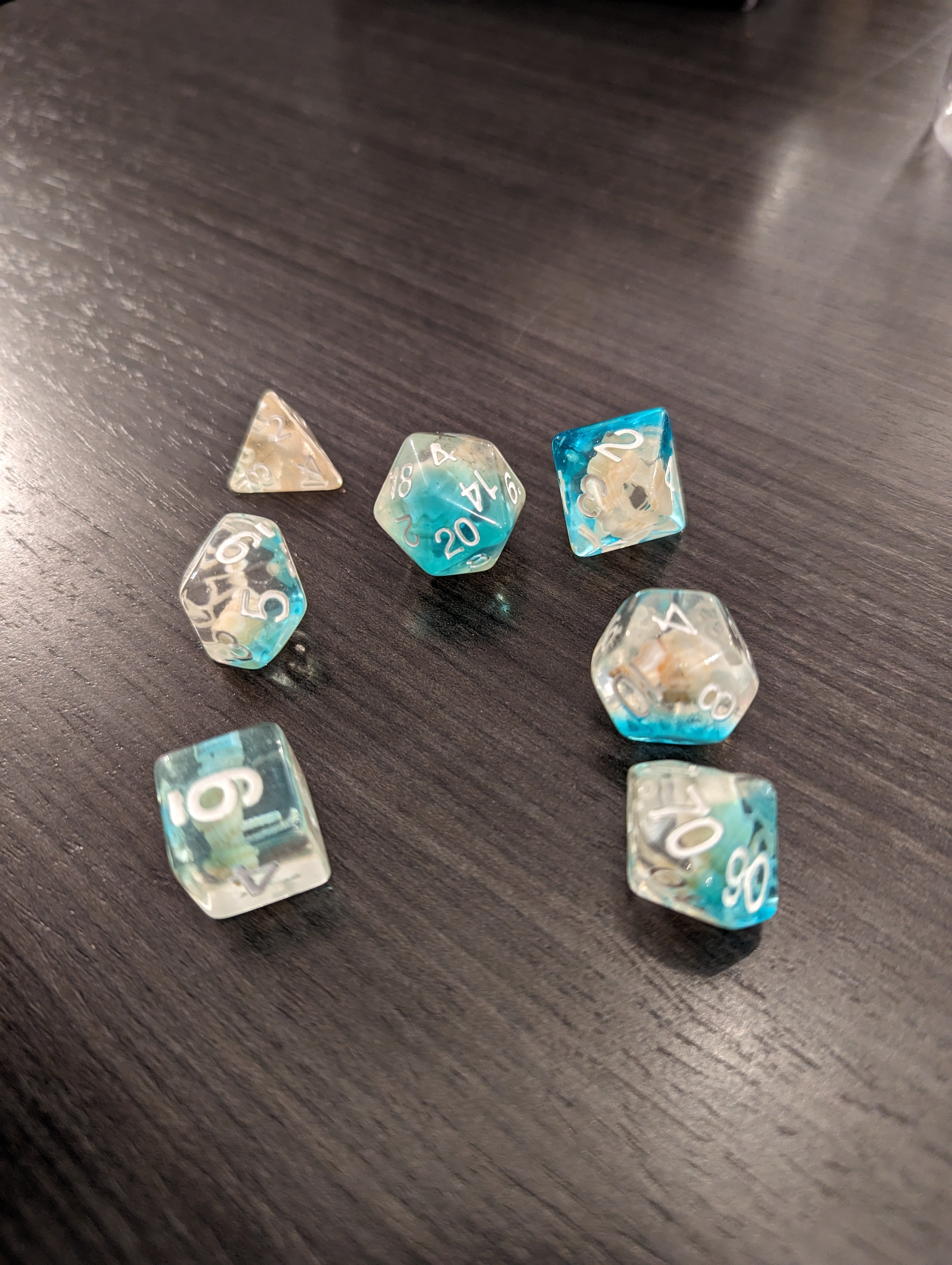 Plastic Dice: Blue/White Seashells with White