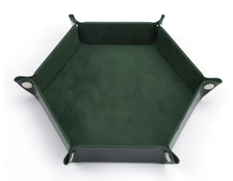 Hex Dice Tray Leatherette & Velvet Dice Tray: Dark Green