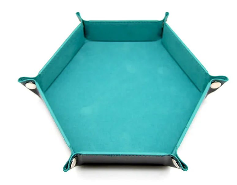 Hex Dice Tray Leatherette & Velvet Dice Tray: Teal