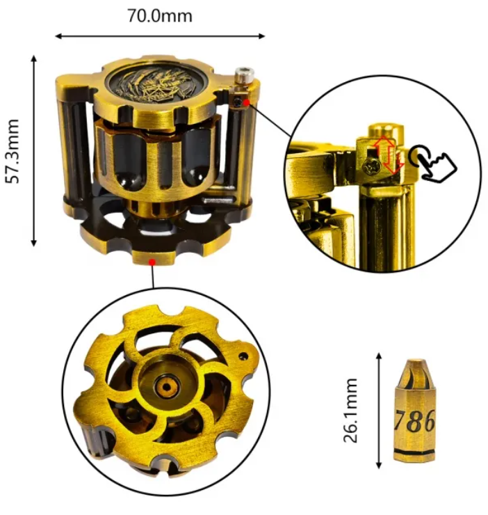 Bullet Dice with Spinning Cylinder - Brass