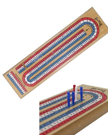 Bicycle Cribbage Board, 3 Lane R/W/B Pine