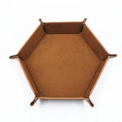 Plateau à dés hexagonal en similicuir et velours : marron clair