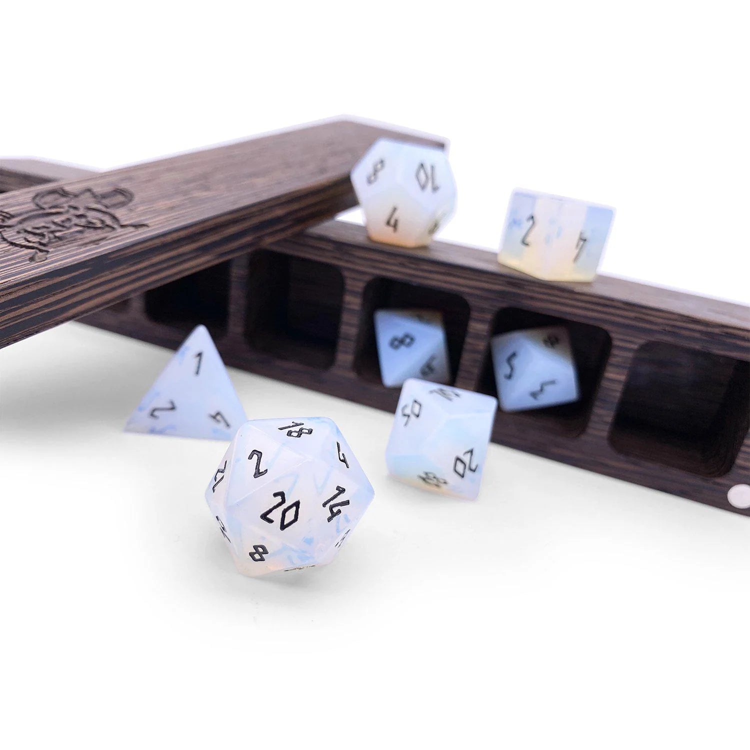 Norse Foundry Gemstone Dice: Opalite - Black Font 7 Piece RPG Set