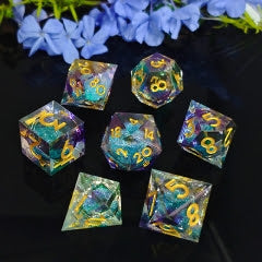 Sharp Edge Liquid Dice: Quicksand Blue and Gold
