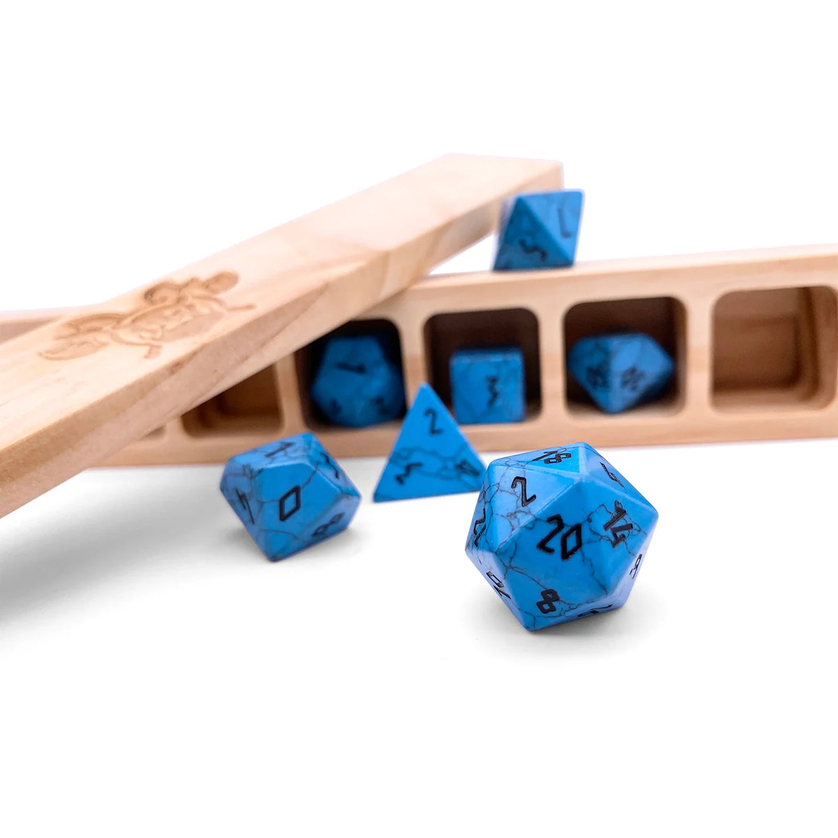 Dés en pierre gemme Norse Foundry : Turquoise bleue - Set de 7 dés pour JdR