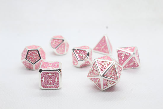 Metal Dice: Sparkly Pink with Silver