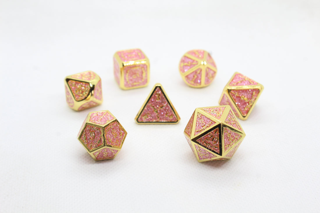 Metal Dice: Sparkly Pink with Gold