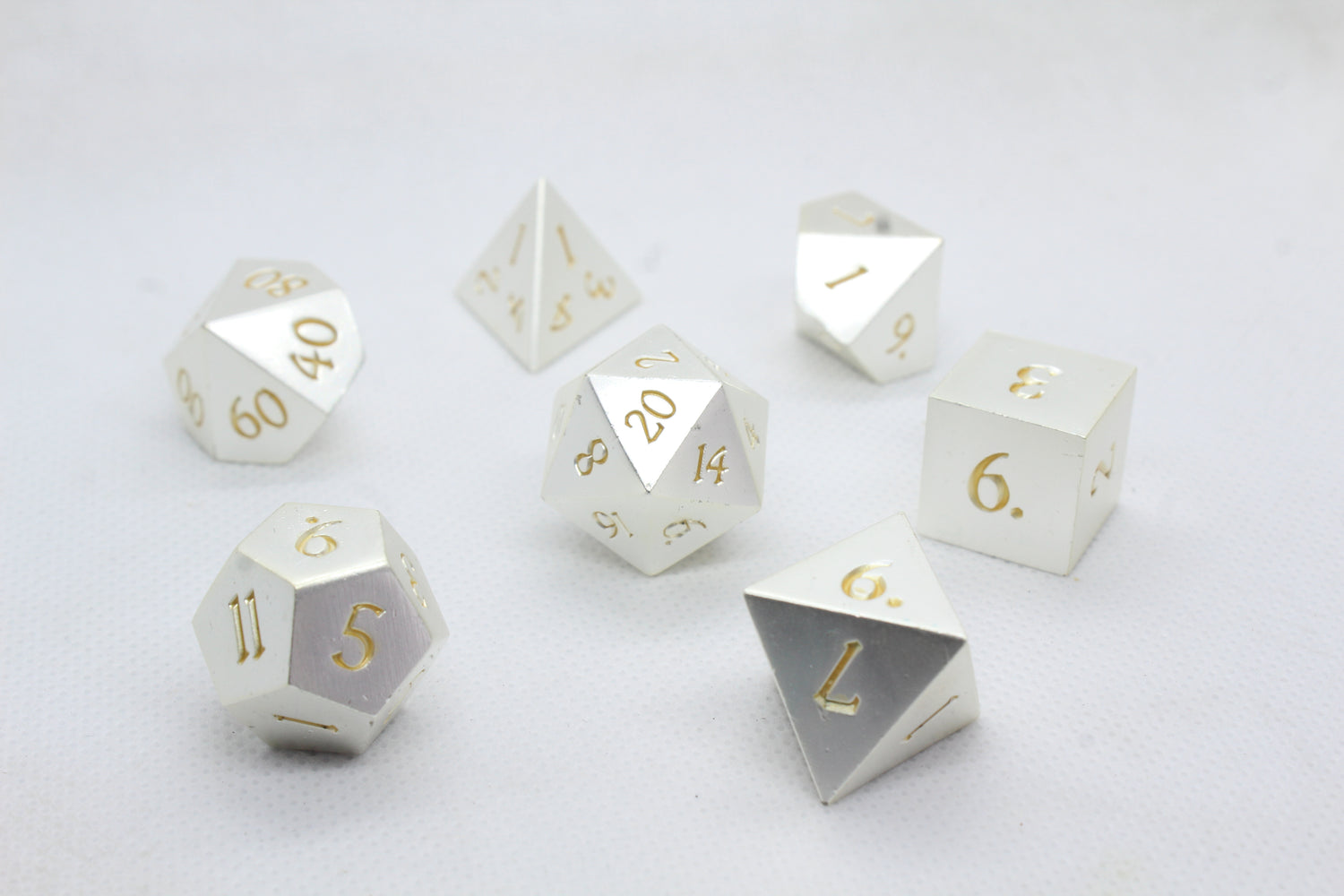 Metal Dice: Matte Silver with Gold