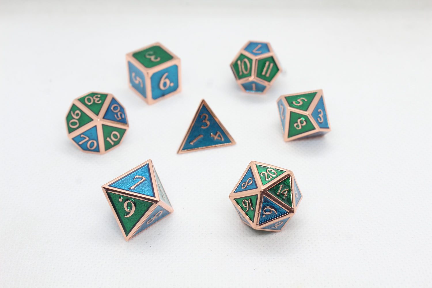 Metal Dice: Green and Blue  with Bronze