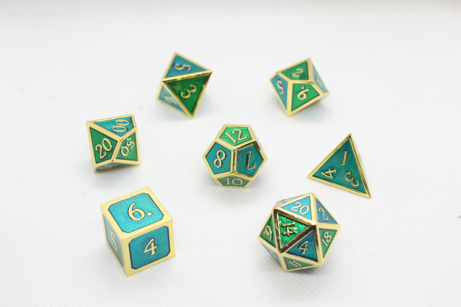 Metal Dice: Blue and Green with Gold