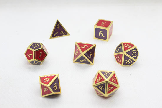 Metal Dice: Purple and Red with Gold