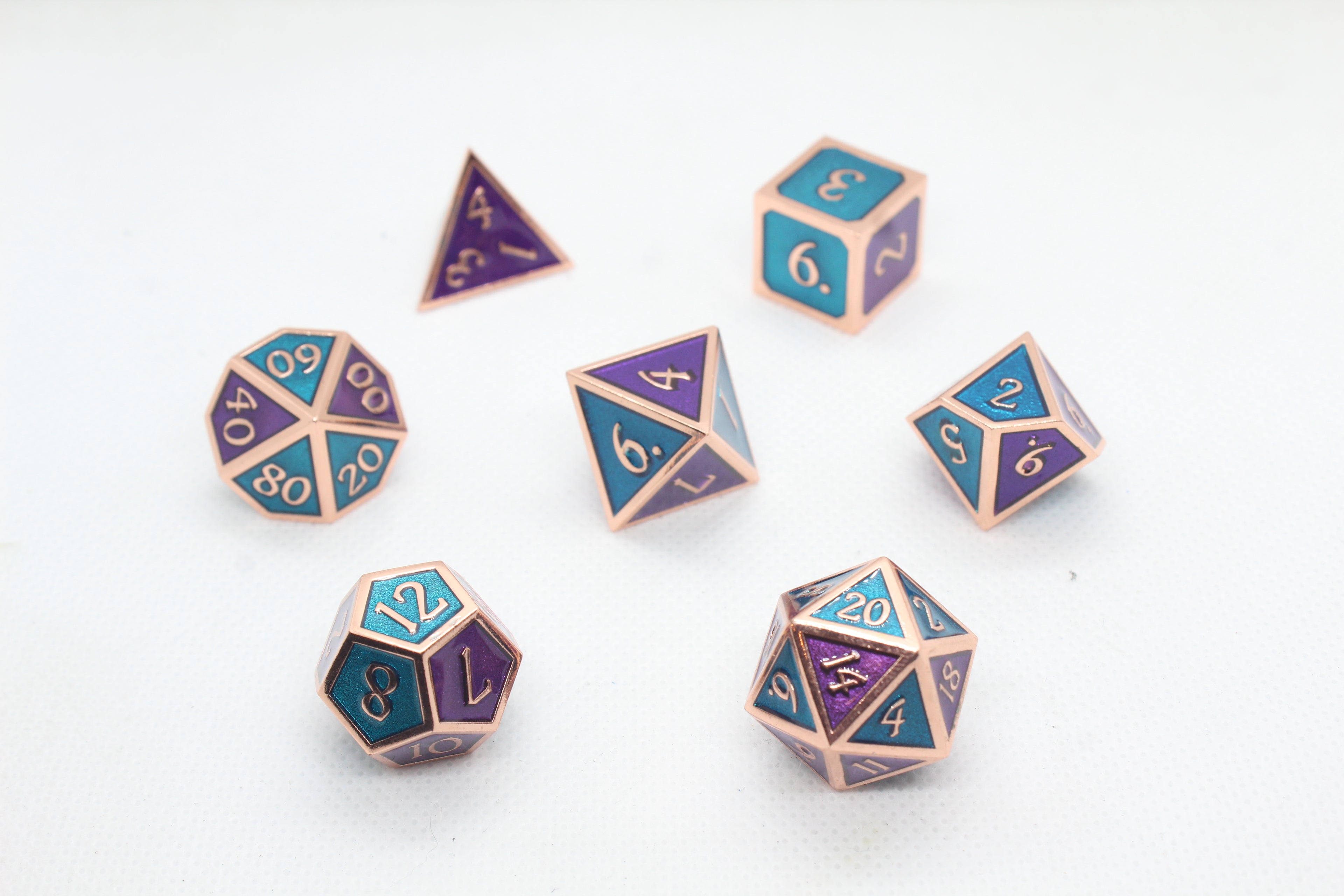 Metal Dice: Purple and Blue with Bronze