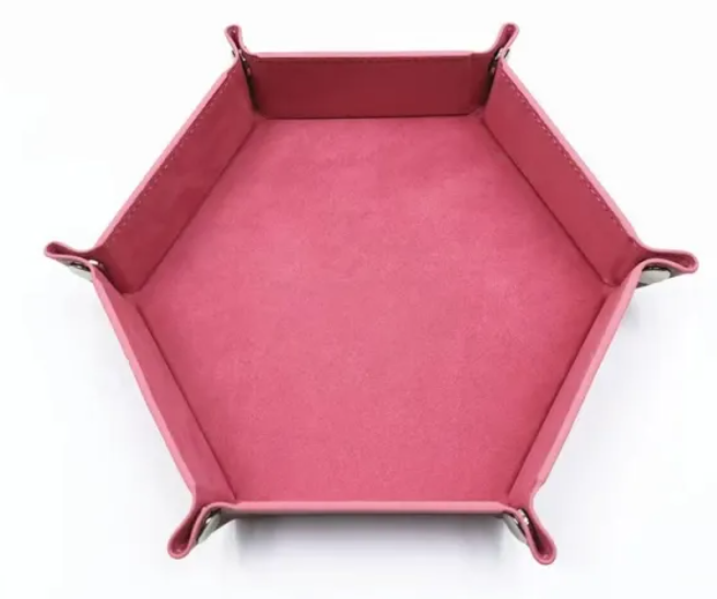 Plateau à Dés Hexagonal en Similicuir et Velours : Rose Clair