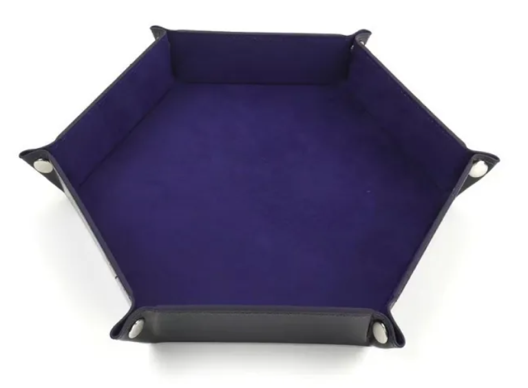 Plateau à dés hexagonal en similicuir et velours : Bleu marine