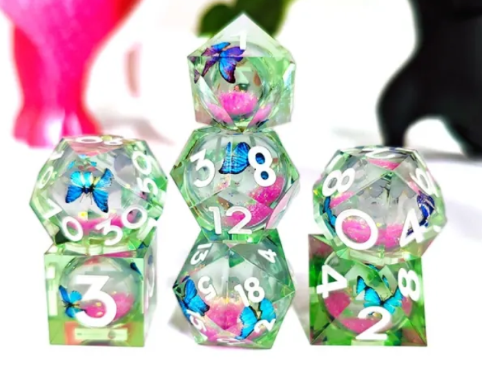 Sharp Edge Liquid Glow in the Dark Dice: Butterfly