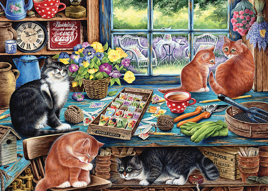 Table Top Cafe Puzzle: 35 Garden Shed Cats (Tray)